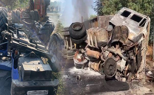 ਖੰਨਾ ’ਚ ਭਿਆਨਕ ਹਾਦਸੇ ’ਚ ਤਿੰਨ ਜ਼ਖ਼ਮੀ; ਪੁਲ ਤੋਂ ਹੇਠਾਂ ਡਿੱਗੇ ਟਰਾਲਾ ਤੇ ਟਰੈਕਟਰ ਟਰਾਲੀ; ਅੱਗ ਲੱਗਣ ਨਾਲ ਦਹਿਸ਼ਤ, ਵੱਡਾ ਨੁਕਸਾਨ ਟਲਿਆ