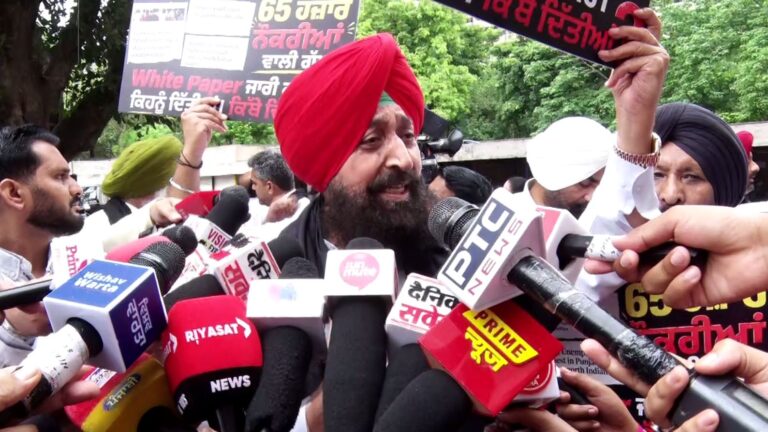 ਹੱਥਾਂ ’ਚ ਪੋਸਟਰ ਫੜ ਵਿਧਾਨ ਸਭਾ ਪਹੁੰਚੇ ਪ੍ਰਤਾਪ ਬਾਜਵਾ/ ਨੌਕਰੀਆਂ ਬਾਰੇ ਵਾਈਟ ਪੇਪਰ ਜਾਰੀ ਕਰਨ ਦੀ ਮੰਗ/ ਬਾਹਰੀ ਲੋਕਾਂ ਨੂੰ ਨੌਕਰੀਆਂ ਦੇਣ ਦਾ ਮੰਗਿਆ ਜਵਾਬ